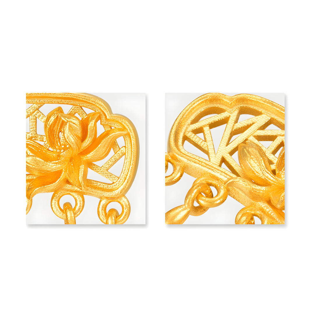 24K Pure Earrings Anicent Style Window Art Lotus Pendant - Gypsophila Co.