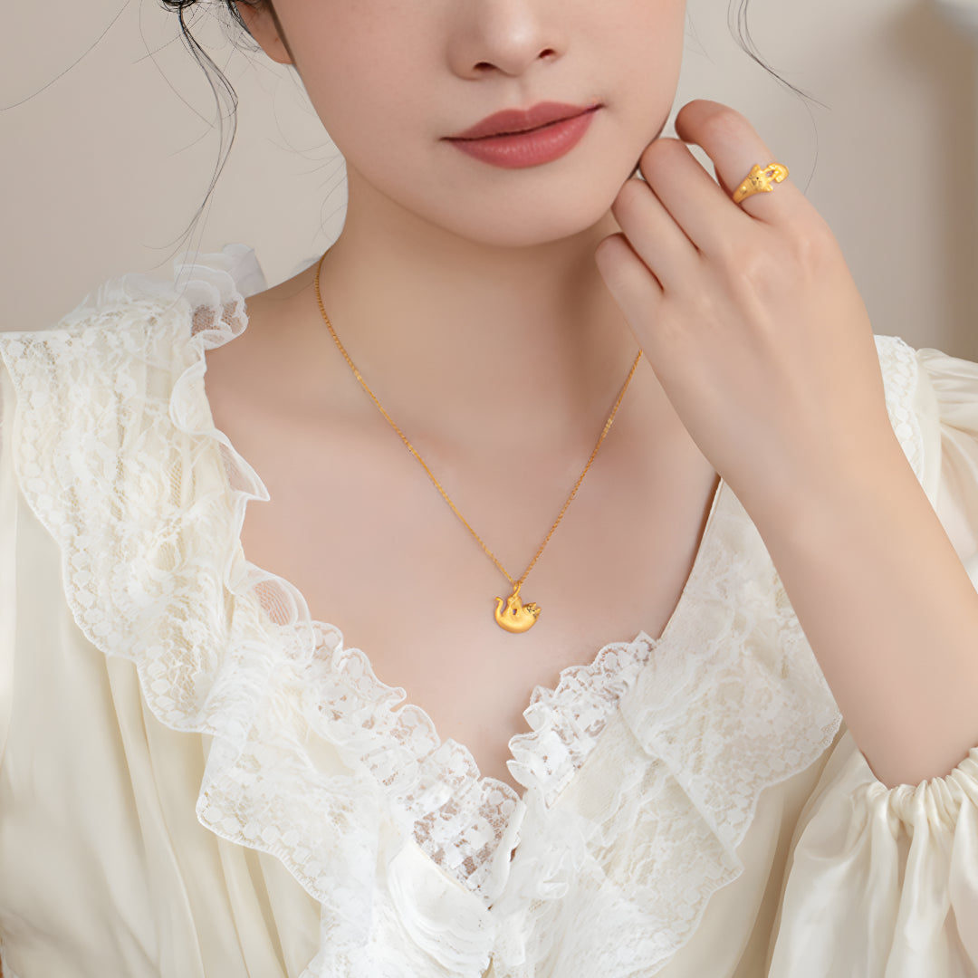 24K Pure Gold Wool Ball cute pet kitten cat playing fun and funny Pendant