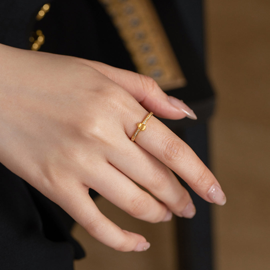 24K Pure Gold Fortune and Luck Gold Ring 5G Brushed Gourd Charm Ring