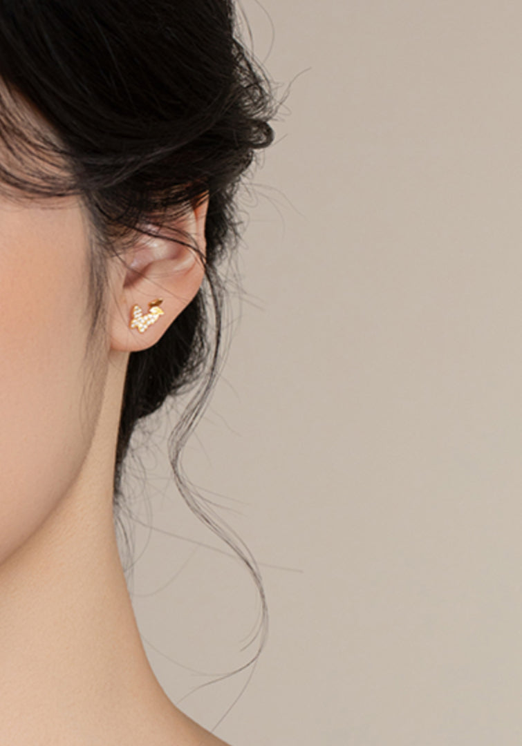 18k Double Butterfly Pure Gold Stud Earrings - Gypsophila Co.