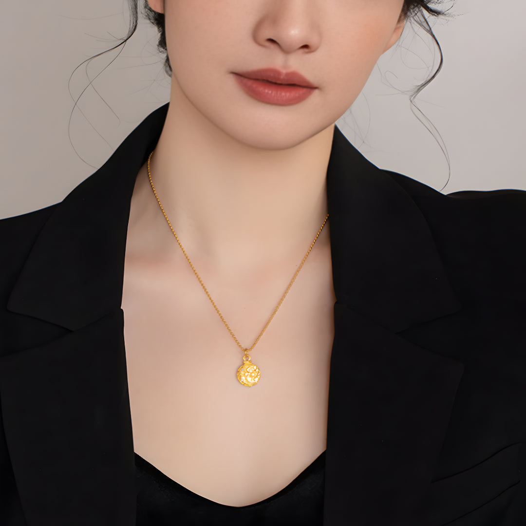 24K Real Gold Moon Gold Coin Pendant Ancient Style Star and Moon Pendant