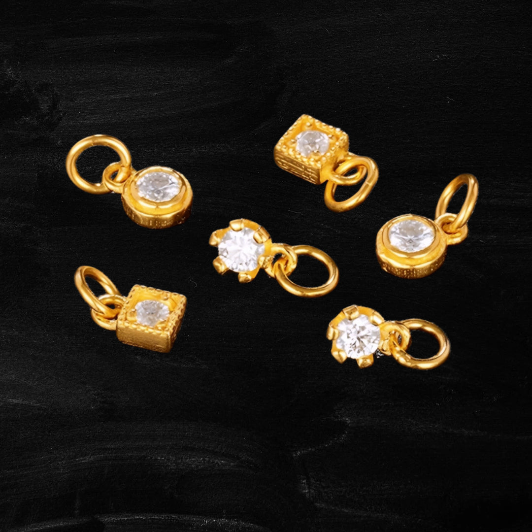 24k Pure 999 Gold Moissanite Round Sugar Cube Pendant D.I.Y Charm Accessory