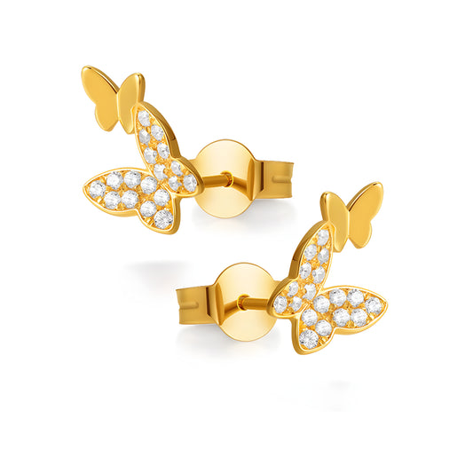 18k Double Butterfly Pure Gold Stud Earrings - Gypsophila Co.