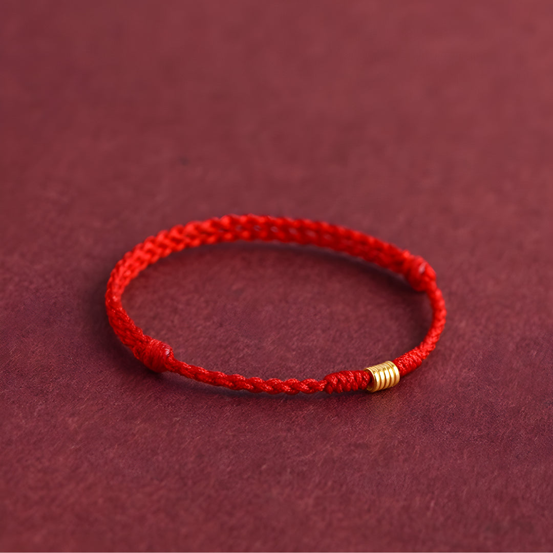 24k Solid Gold 999 Gold Round Circle beads Red Rope Braided Bracelet Men and Women Bracelet