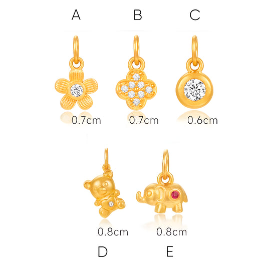 24K Pure Gold Flower Clover Bear and Elephant D.I.Y Charms Pendant