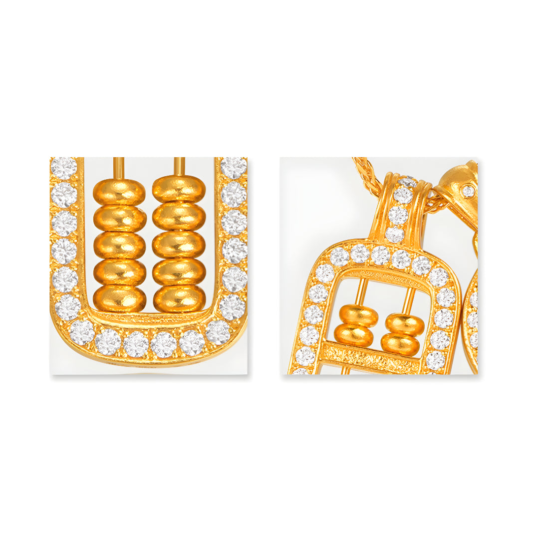 24K Real Gold Round Zircon Sunflower Pendant and Abacus Beads Pendant - Gypsophila Co.