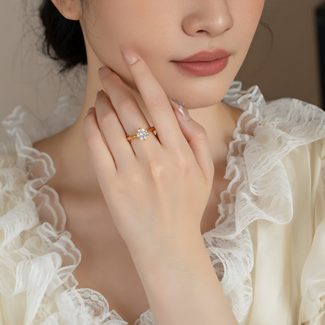 24K Classic Minimal Style Wedding Proposal Bride Band Ring