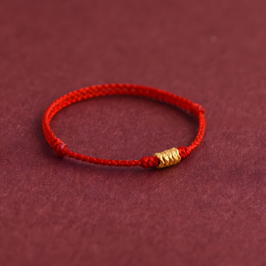 24k Solid 999 Gold Beads Red Rope Bracelet for Men and Women Blessing and Peace Braided Bracelet