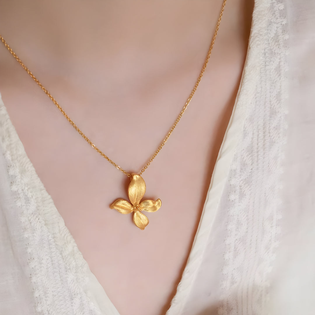 24k Pure Gold Orchid Flower Pendant