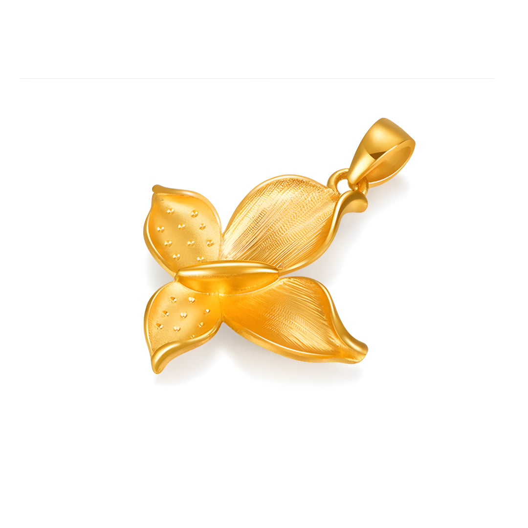24k Pure Gold Butterfly Flower Pendant
