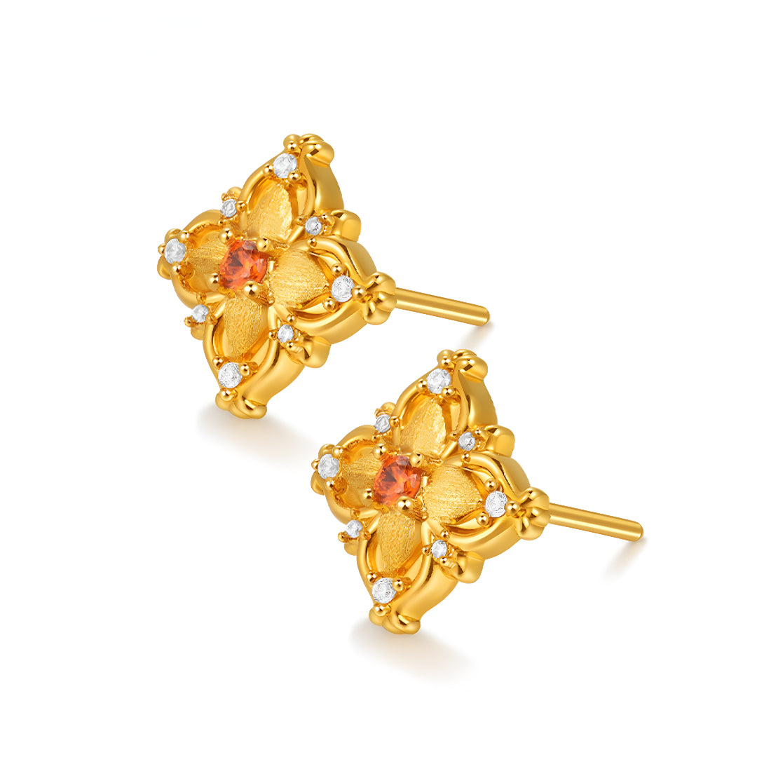 24K Pure Gold Flower 5D Retro Style Stud Earrings - Gypsophila Co.