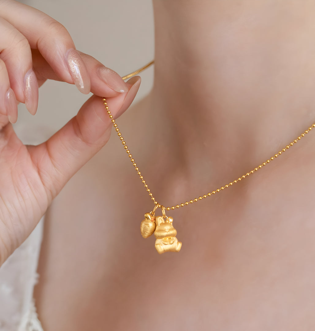 24k Pure Gold Cute Rabbit Bunny and Carrot 5D Pendant Charm - Gypsophila Co.