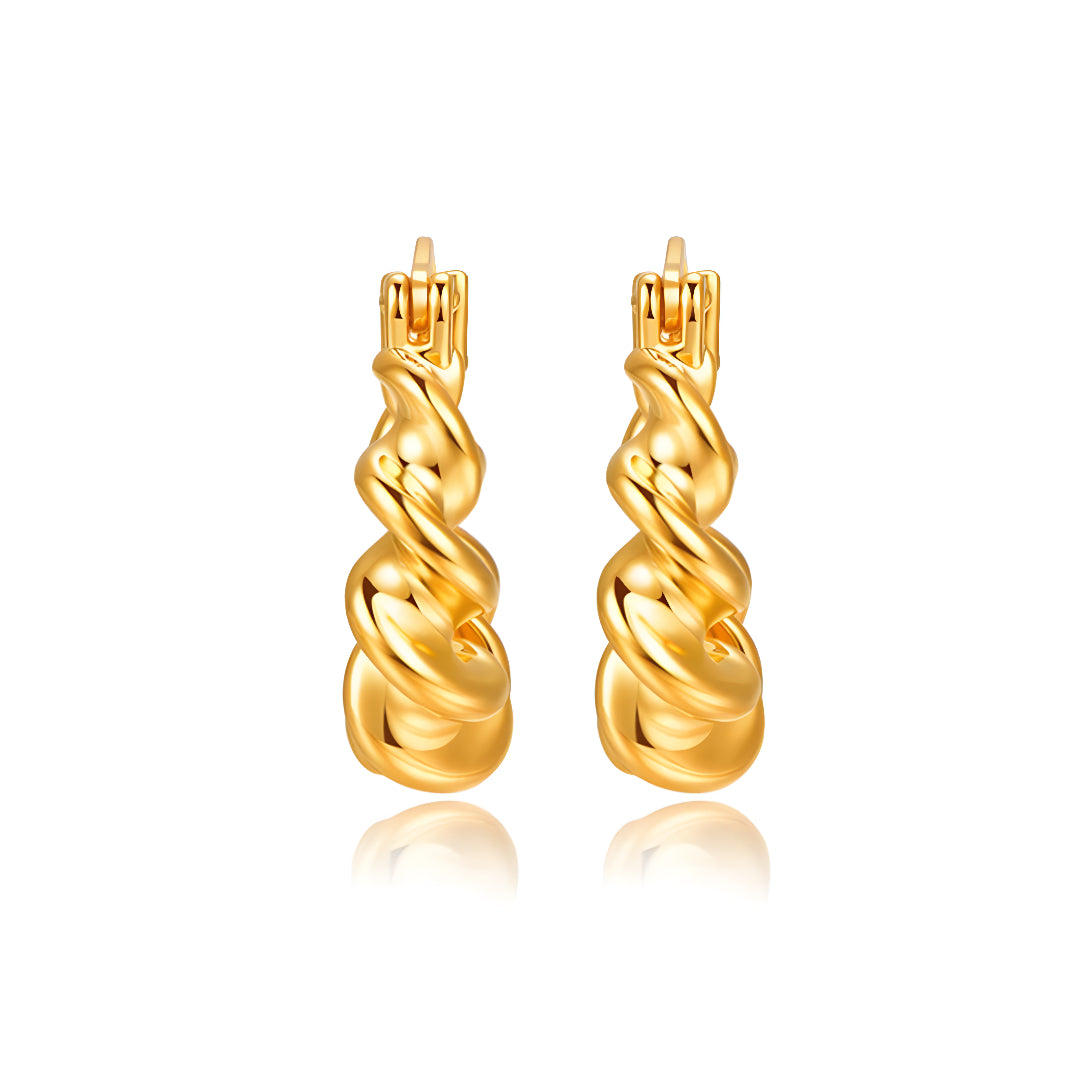 24K Real Gold Minimal Twist Hoop Earrings