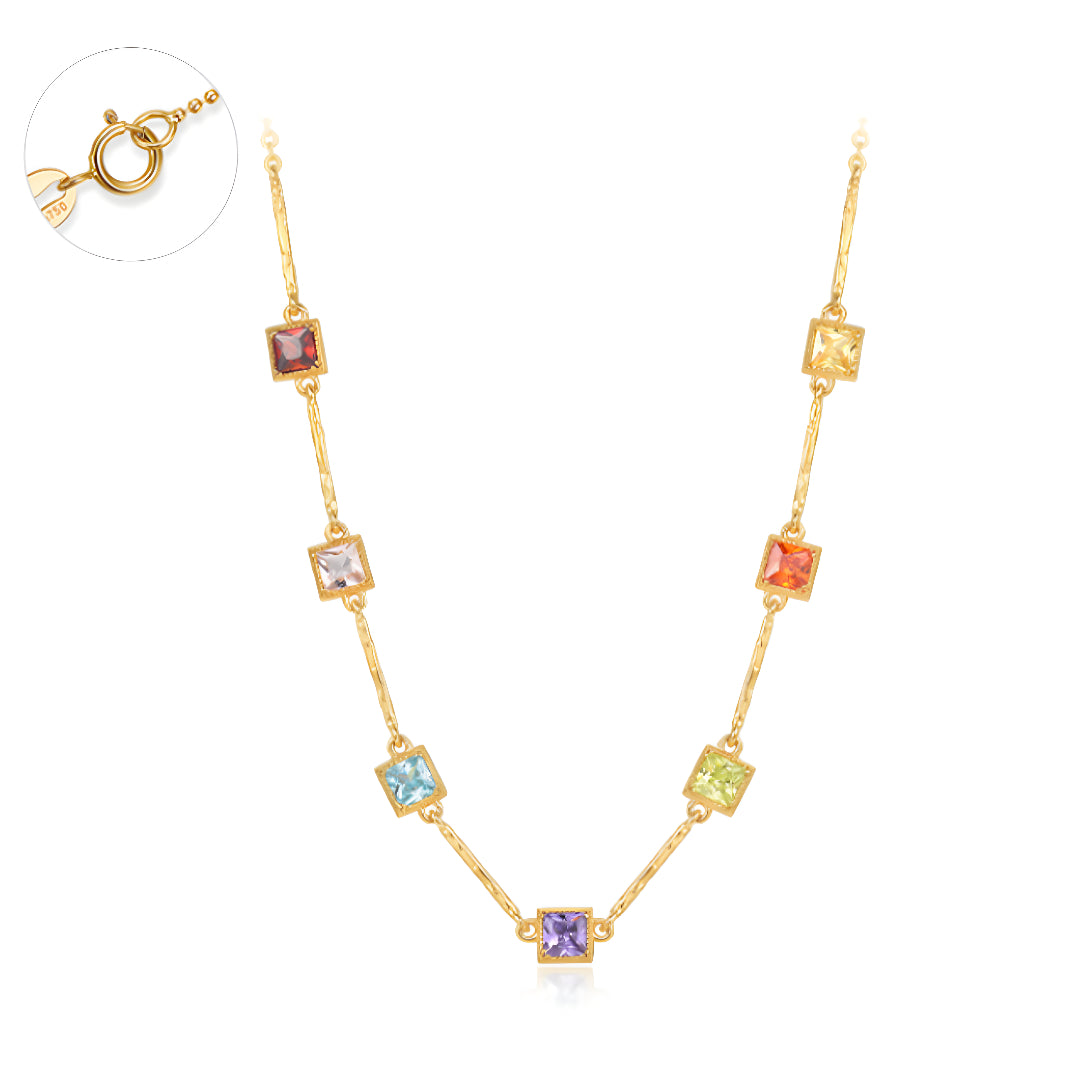 18K Real Gold Zircon Rainbow Cube Necklace - Gypsophila Co.