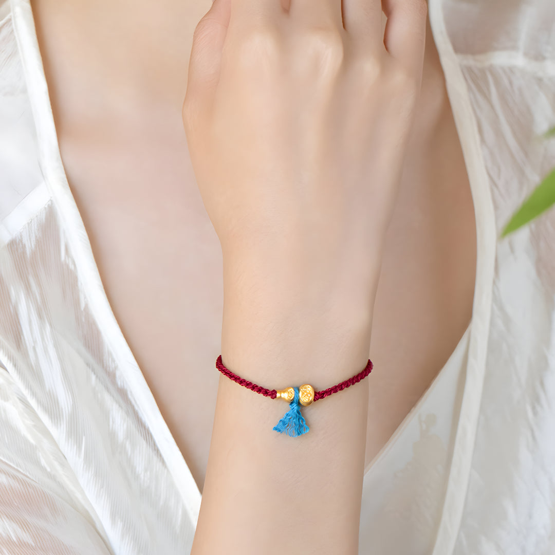 24K Real Gold Lucky Gourd with Red Braided Rope Bracelet - Gypsophila Co.