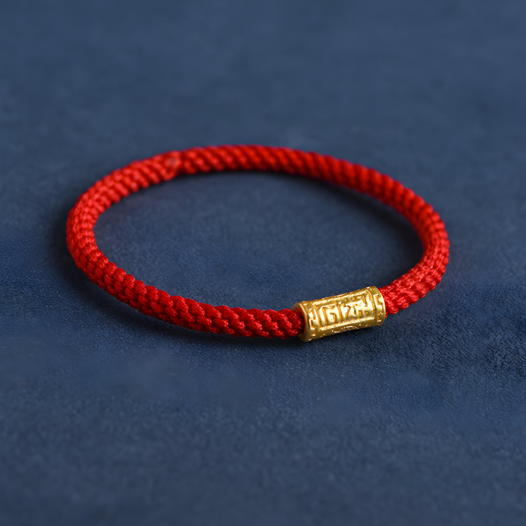 24k Pure Gold 999 Gold Beads Red Rope Braided Bracelet Men and Women Couple Good Luck Bracelet