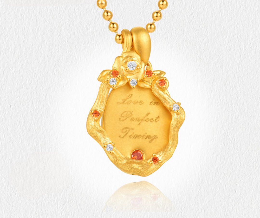 24k Full Gold Stacking Rose Romantic Love in Perfect Timing Proposal Pendant - Gypsophila Co.