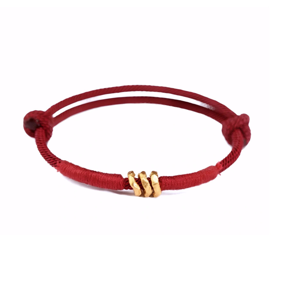 24k Solid 999 Gold Blessing Beads with Red String Braided Rope Bracelet and Anklet for Good Luck