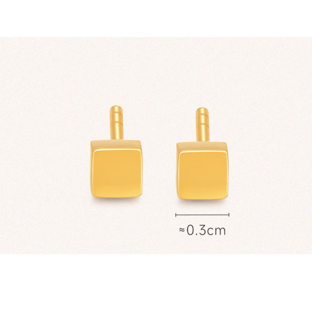 24K Real Gold Cube 5G Gold Minimal Minimalist Stud Earrings