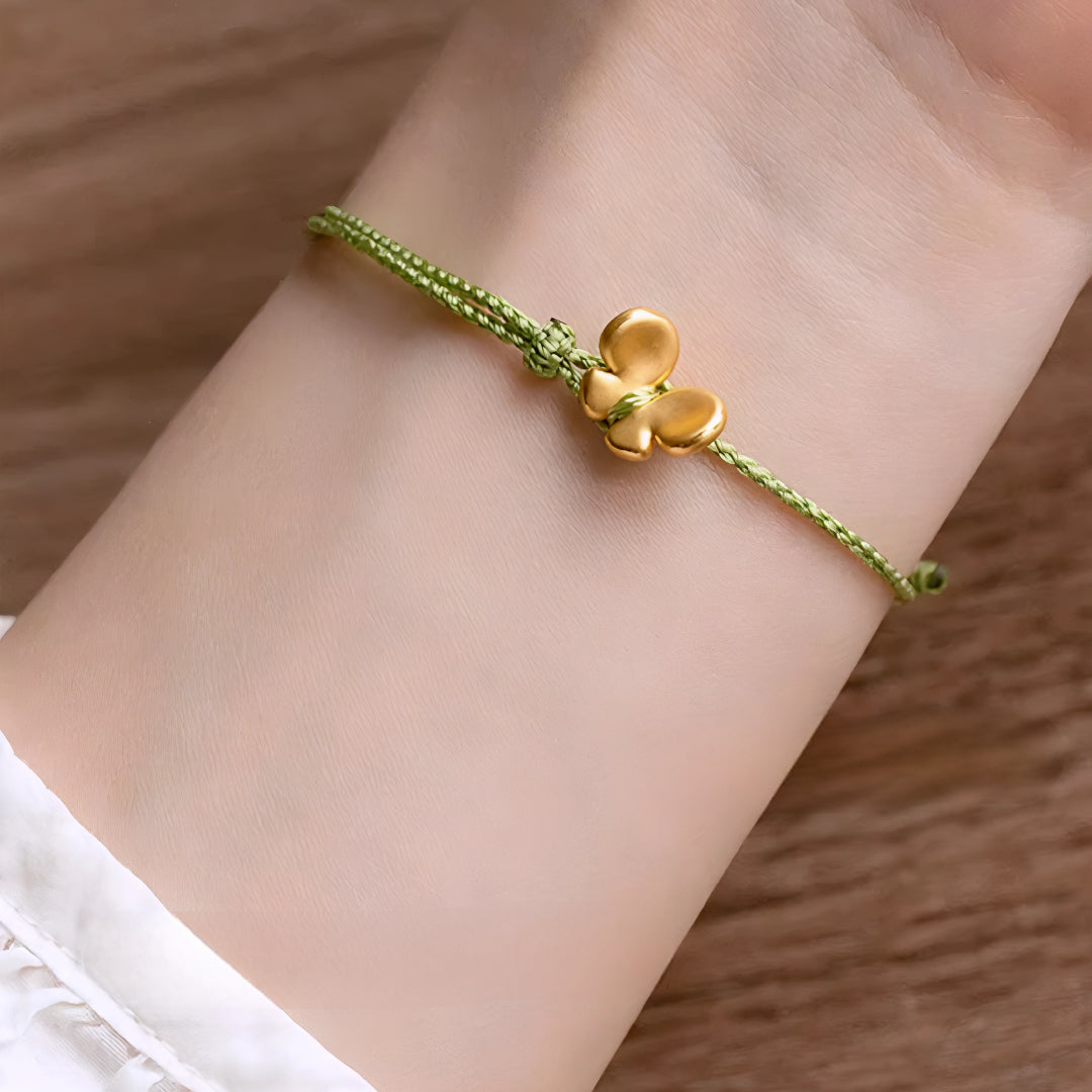 24k Pure 999 Gold Lucky Butterfly Charm with Red Rope Bracelet