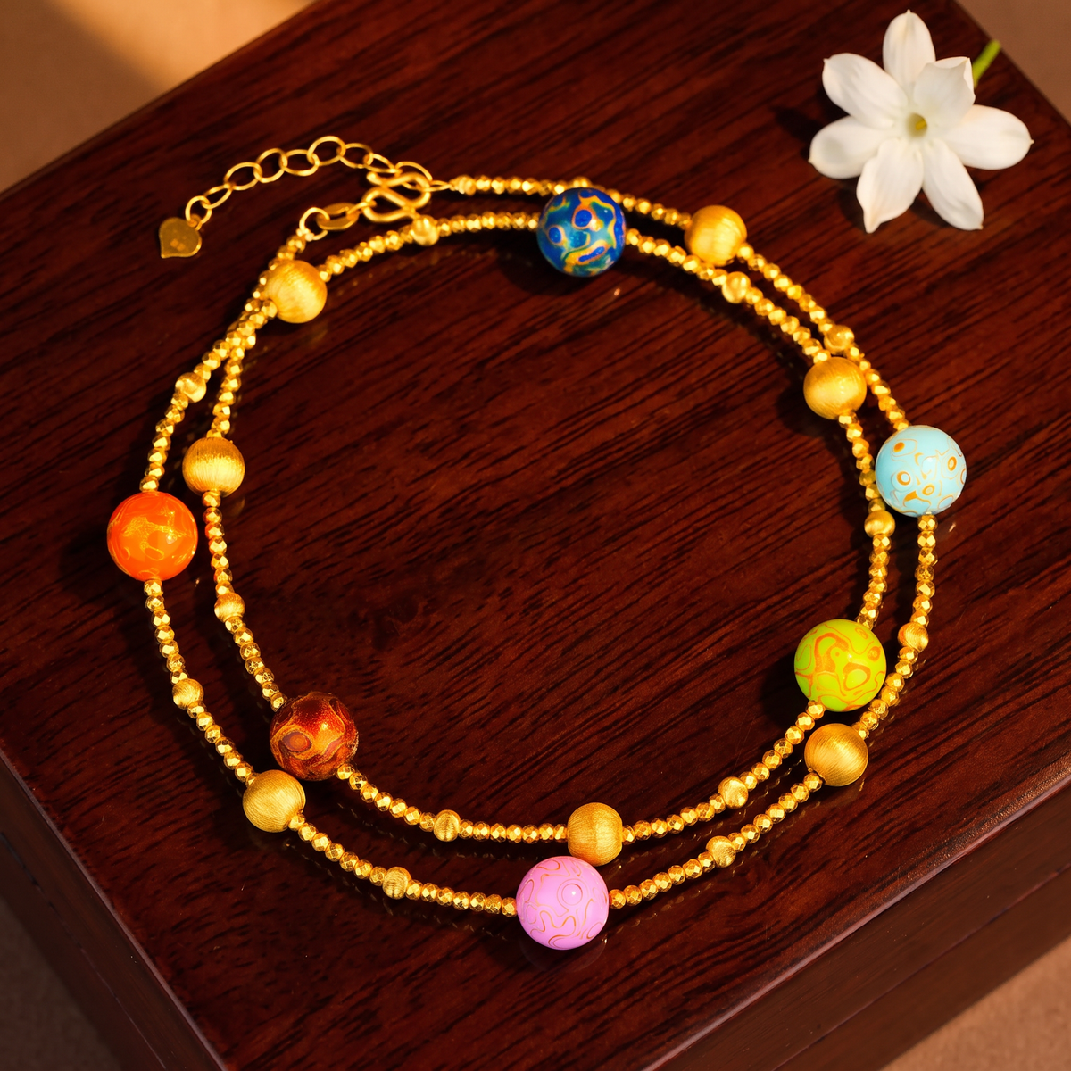 24k 999 Gold Lacquer Bead Chain Necklace