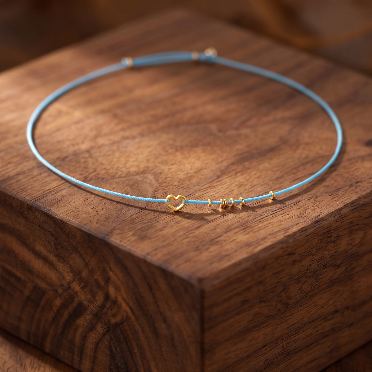24k 999 Gold Heart Charm Ultra Thin Cord Adjustable Unisex Couple Bracelet