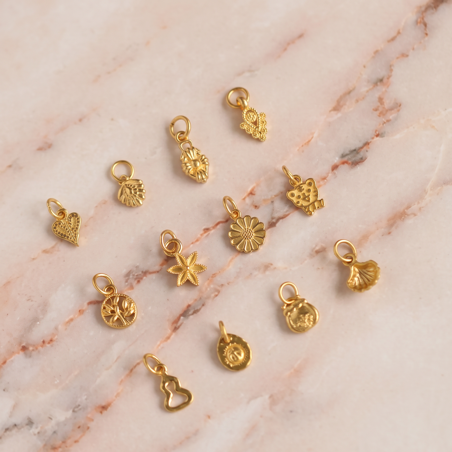 24K 999 Mini Flower Gourd Heart Shapes D.I.Y Charm