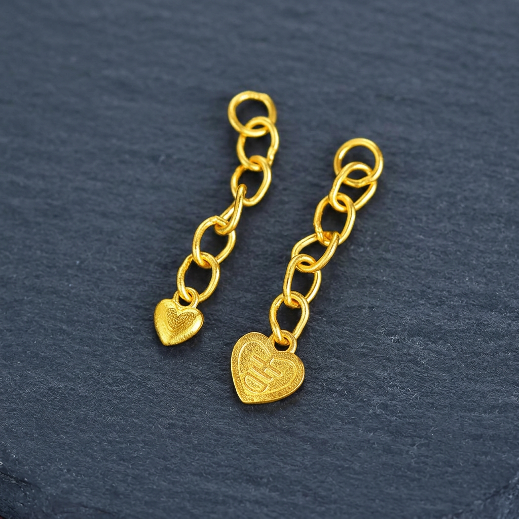 24K 999 Solid Gold Mini Extension Chain Link Heart Blessing Charm