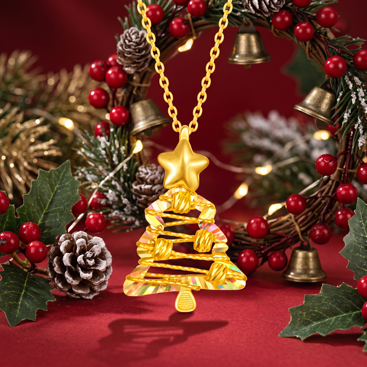 24k 999 Christmas Holiday Tree Charm Pendant
