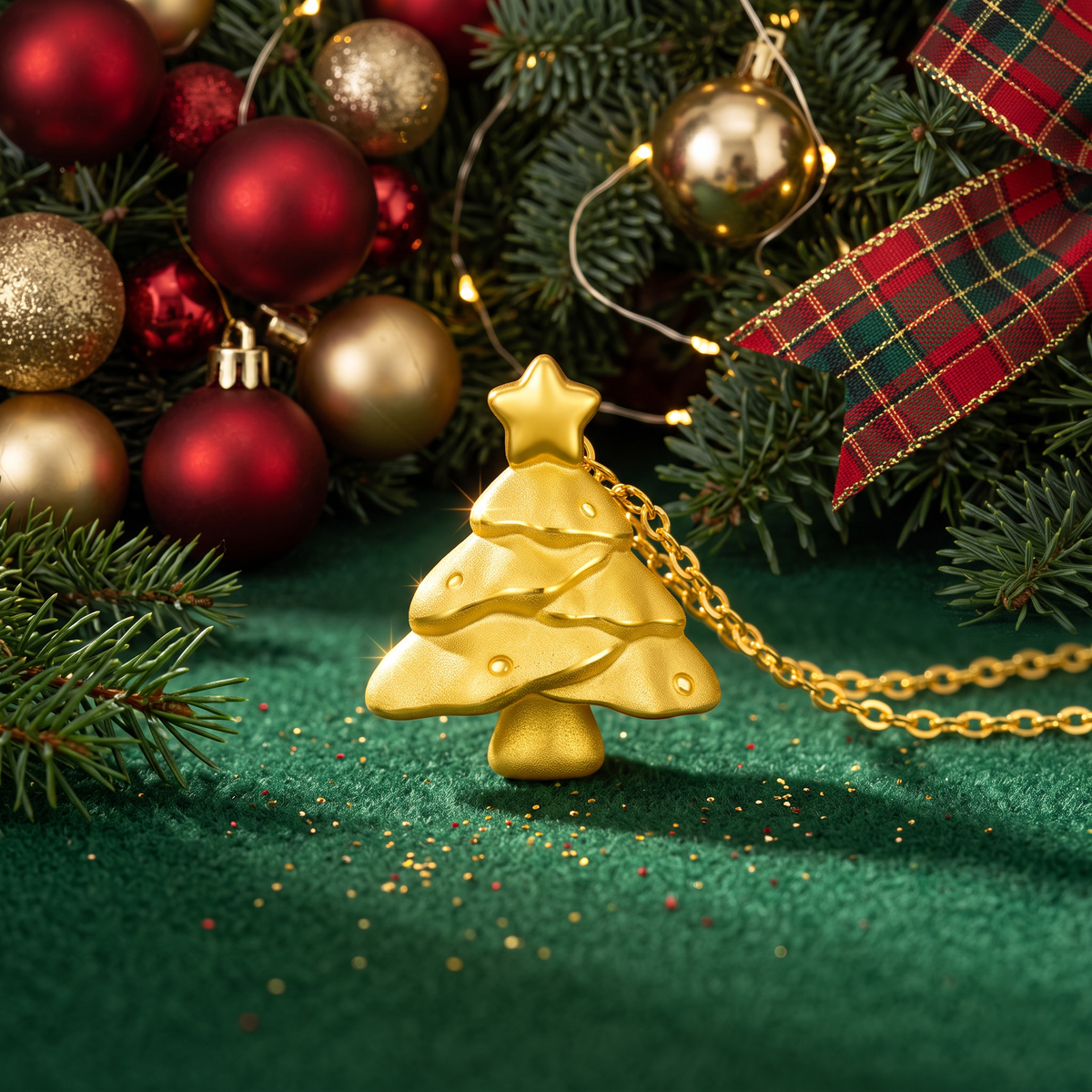 24k 999 Christmas Holiday Tree Charm Pendant