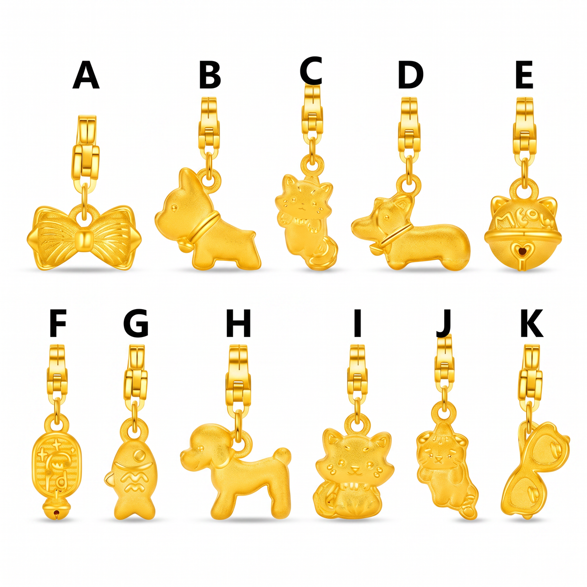 24k 999 Gold Mini Charm D.I.Y Cat Dog Family Kitten Fish Charms