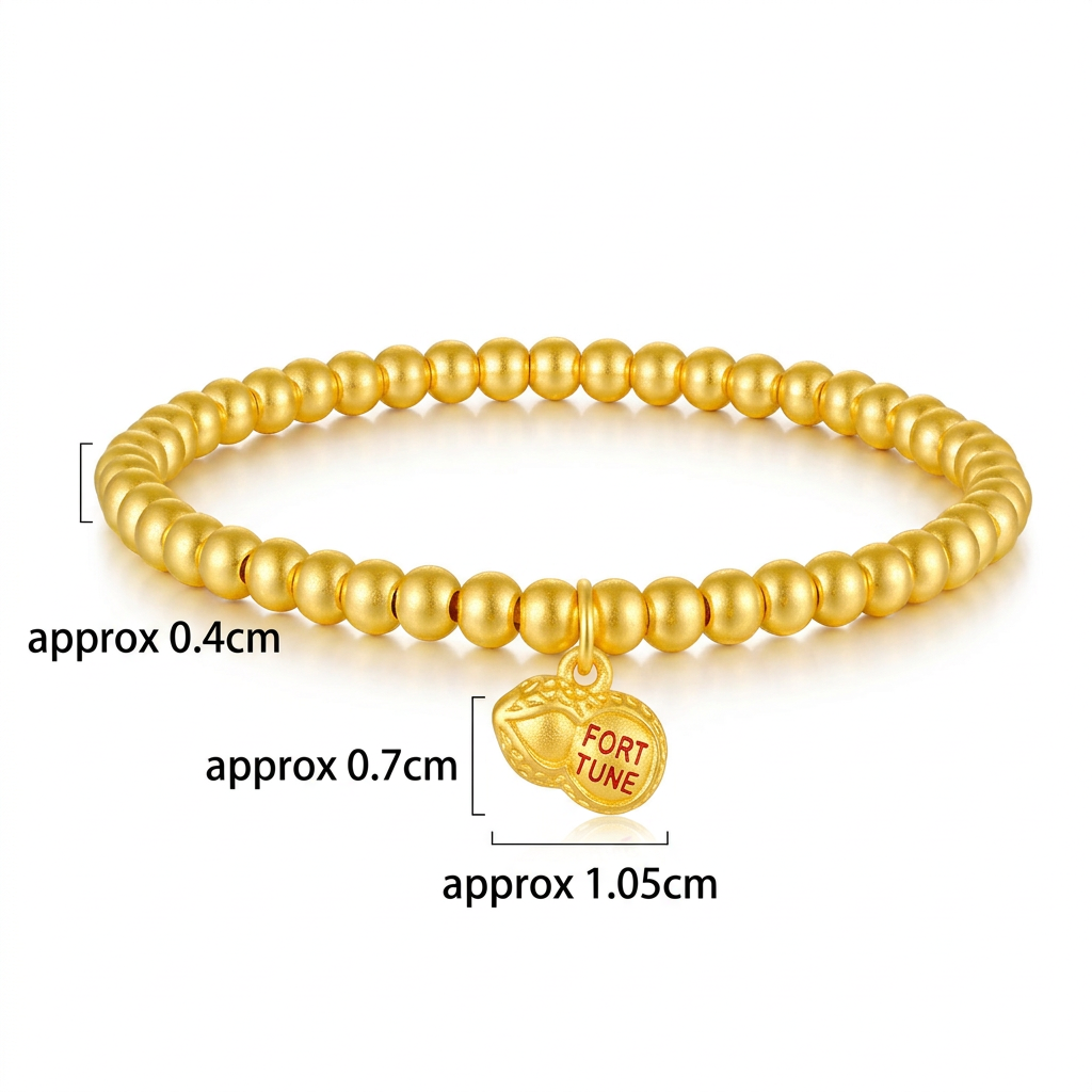 24K 5D Gold Minimal Beads Peanut Blessing Charm Bracelet