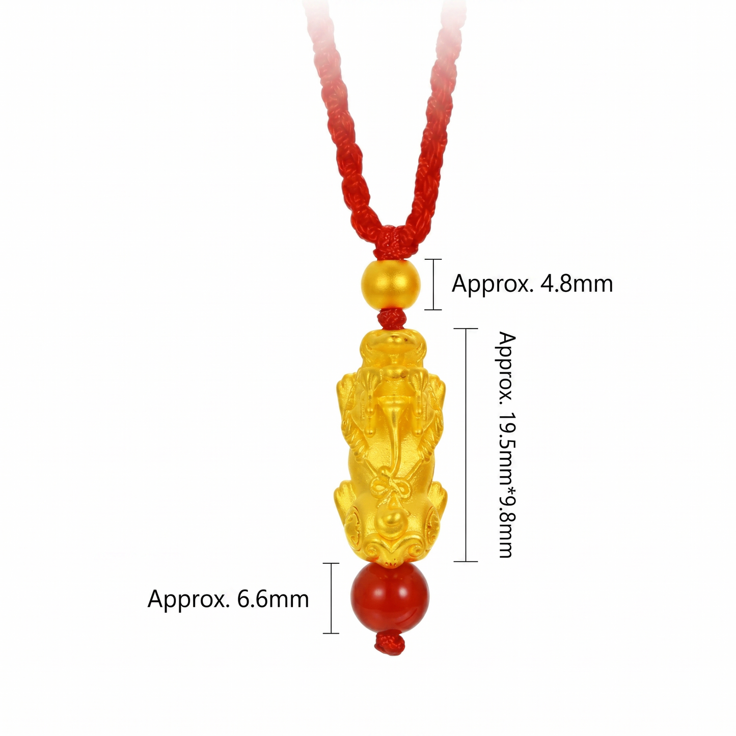 24K 999 Gold Pixiu Charm Beads with Braided String Necklace