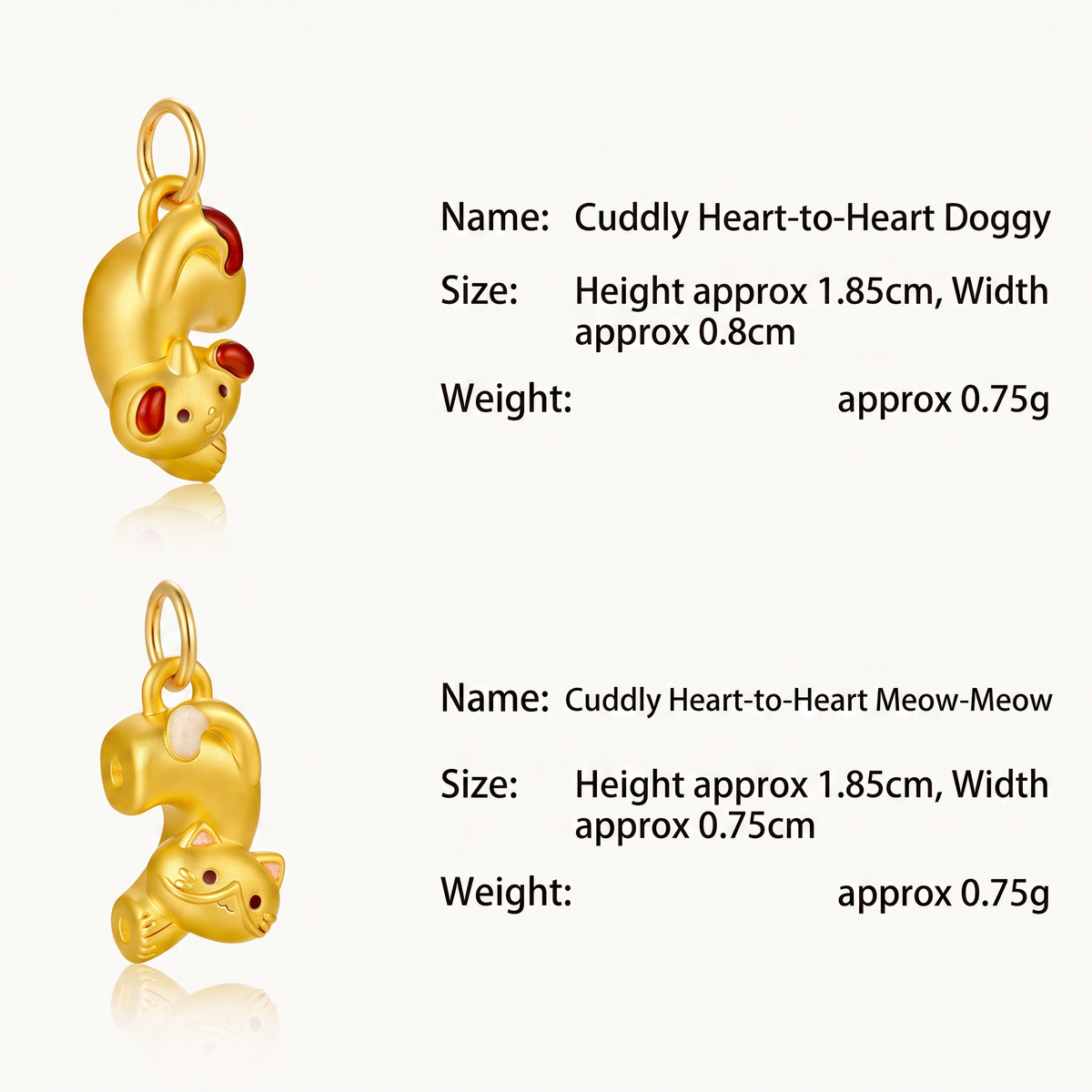 24K Gold Heart to Heart Dog and Cat Love Charm Pendant