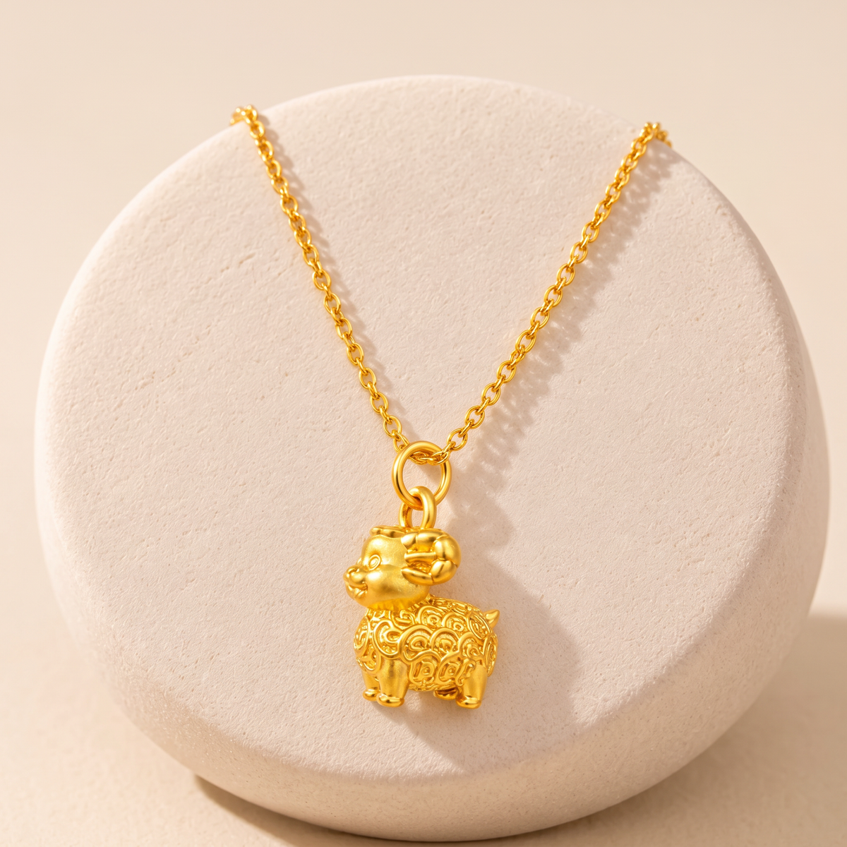 24K 999 Gold Mini Chinese Zodiac Sheep Goat Charms Pendant Three Styles