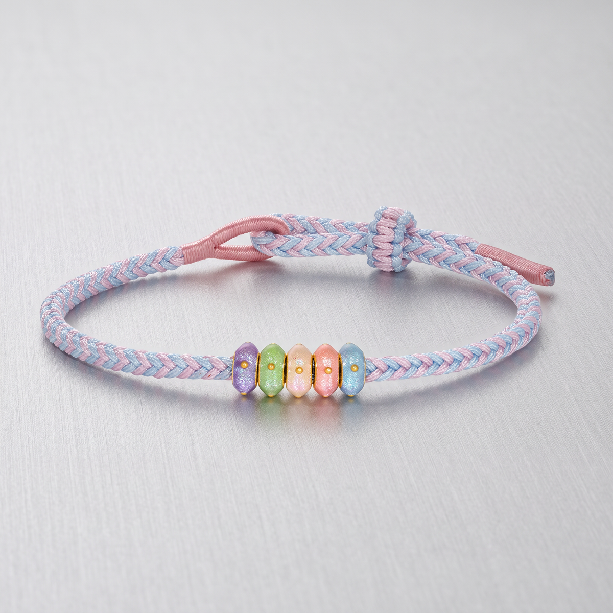 24K 5D Hard Gold Enamel Pastel Multi Color Beads Charm Cord Bracelet