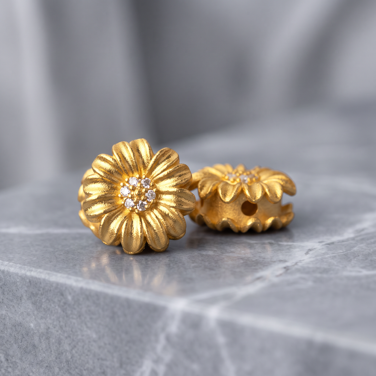 24K 999 Fine Gold Star Mini Daisy Sunflower Flower Lucky Bead Spacer D.I.Y Craft