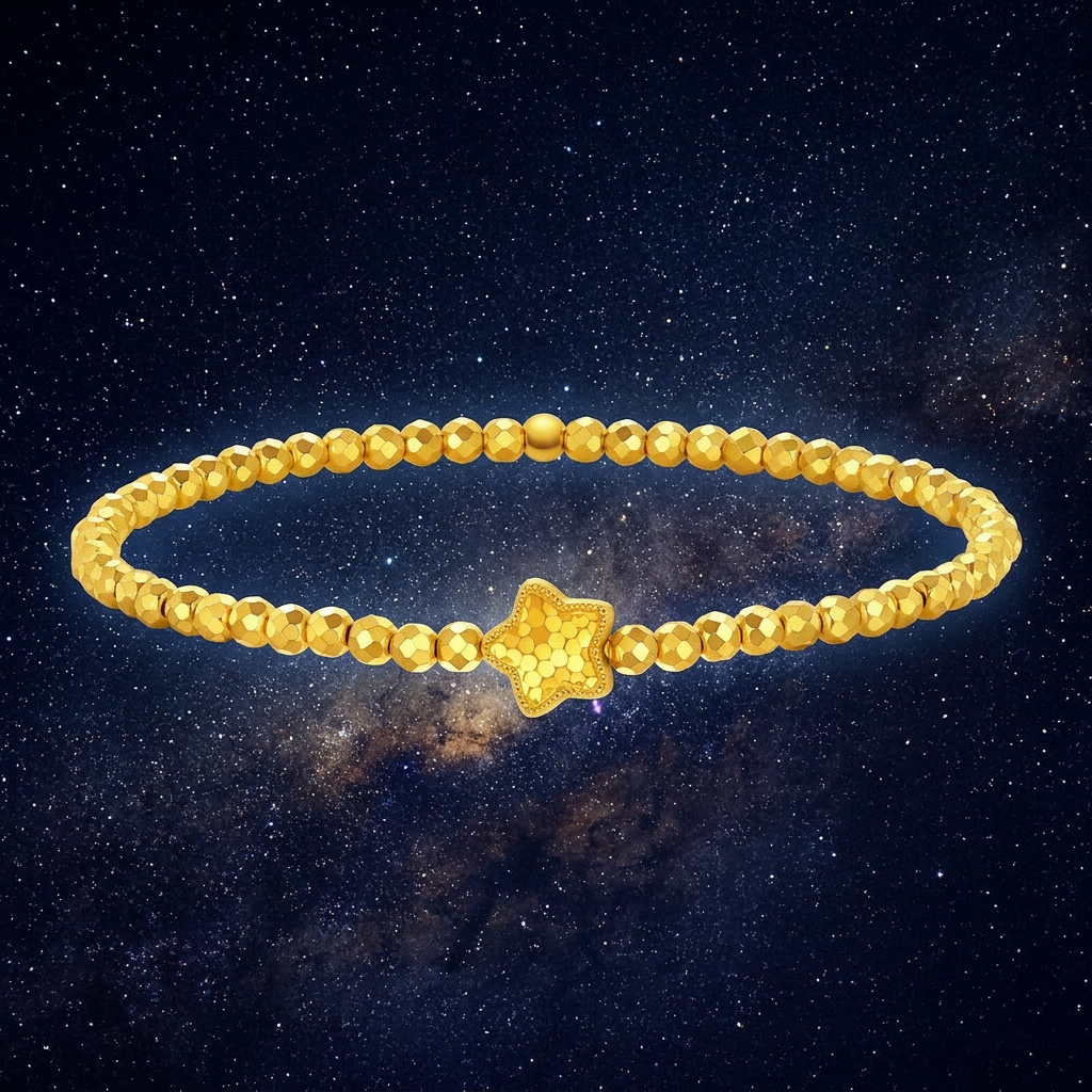 24k 999 5G Gold Minimal Style Sparkling Star Disco Beads Charm Bracelet
