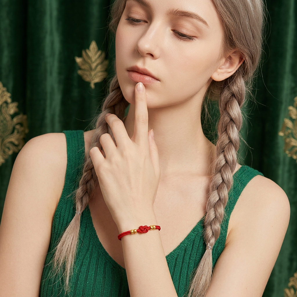 24K Gold Beads Charm with Braided Bracelet Couple Style