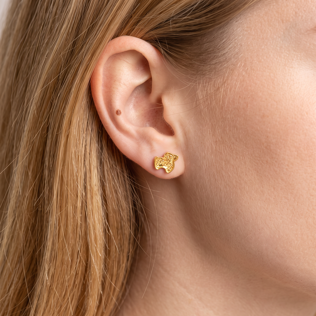 Genuine 24K Gold Sheep Goat Zodiac Stud Earrings