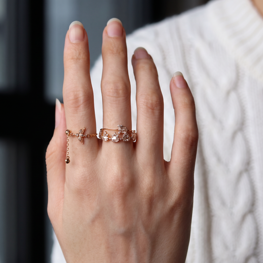 14K or 18K Gold Diamond Swallow Bird Charm Adjustable Ring Holiday Gift