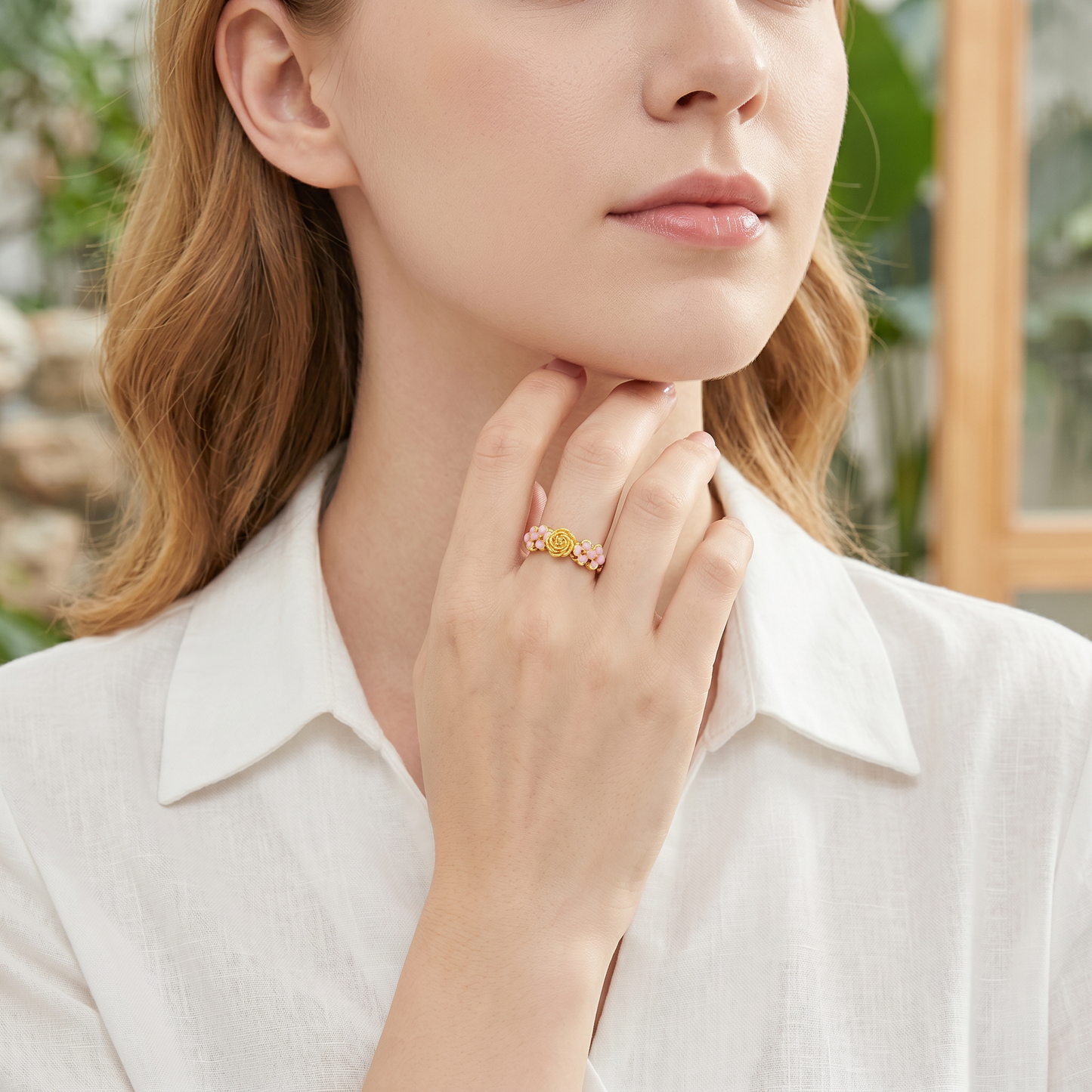 24K 999 Gold Rose Flower Charm Braided Adjustable Cord Ring