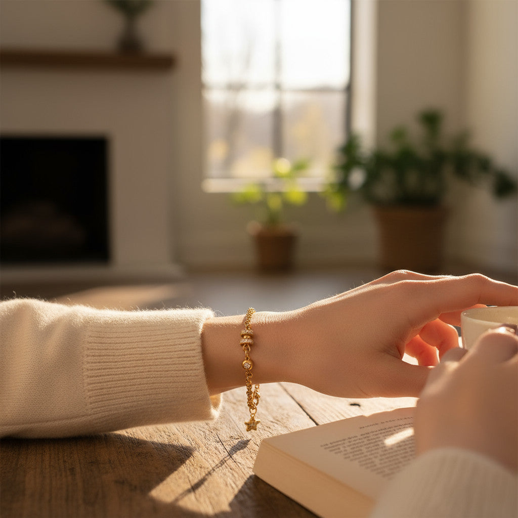 24k Pure 999 Gold Starry Sky Star Charm Chain and Link Bracelet