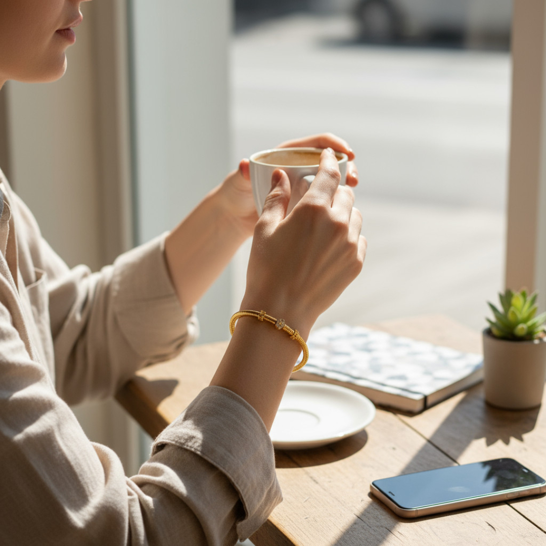 24k Pure Solid 999 Gold Cherry Blossom Flower Charm Beads Bracelet