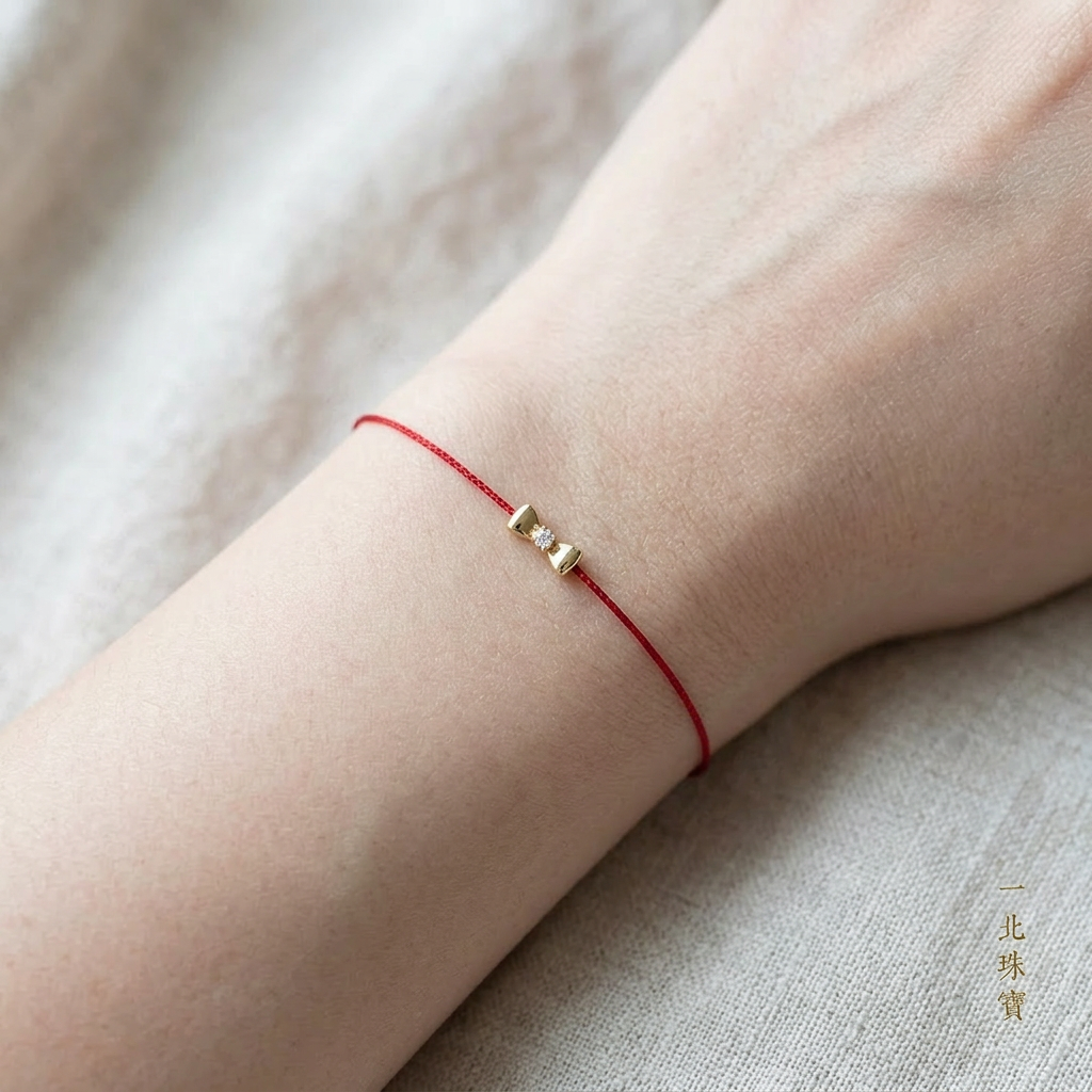 18k Gold Diamond Mini Bow Charm Adjustable Ultra-Fine Minimalist Cord Bracelet