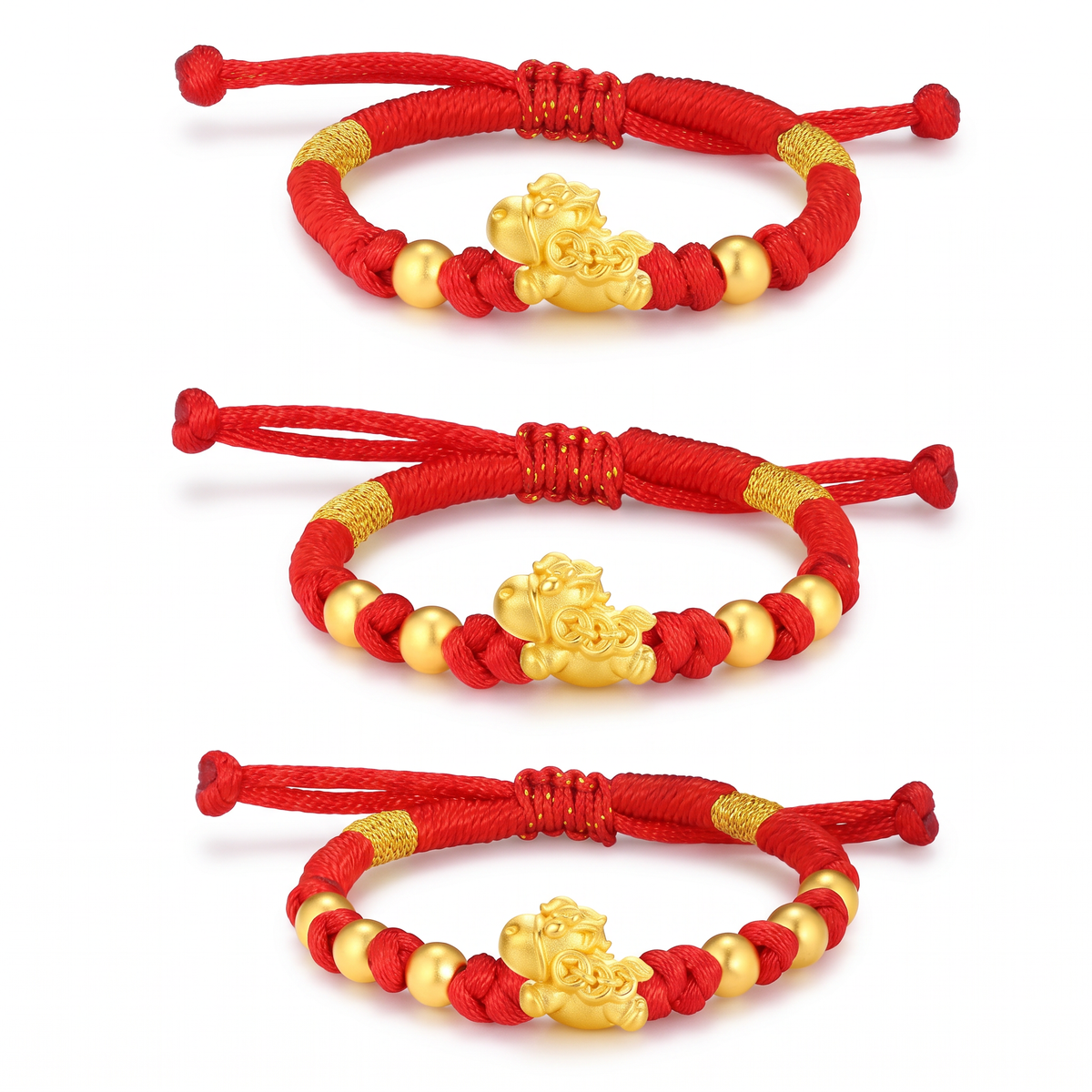 24K 999 Gold Horse Zodiac Charm Woven Bracelet Kid Baby Gift Babyshower Birthday