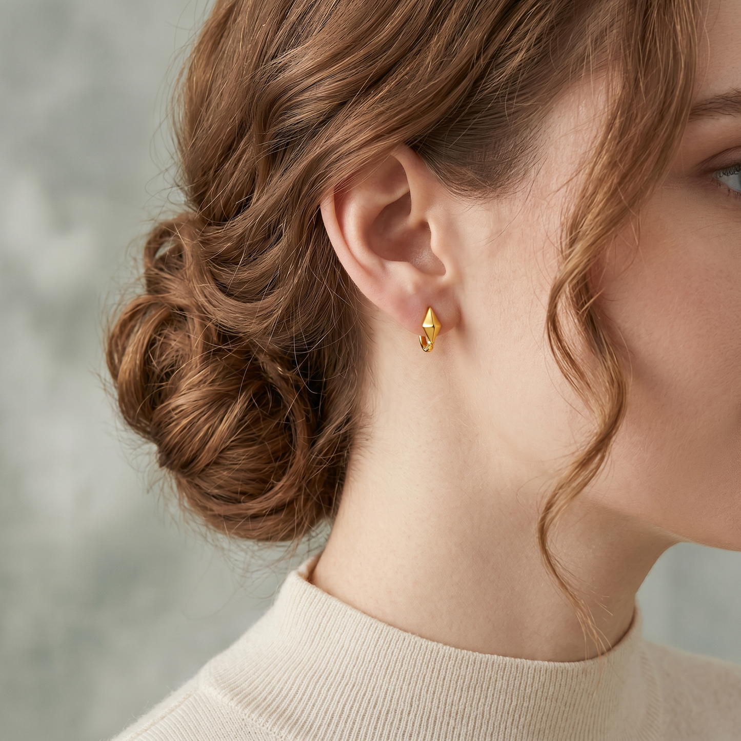 18K Fine Gold Zircon Snake Hoop Stud Earrings
