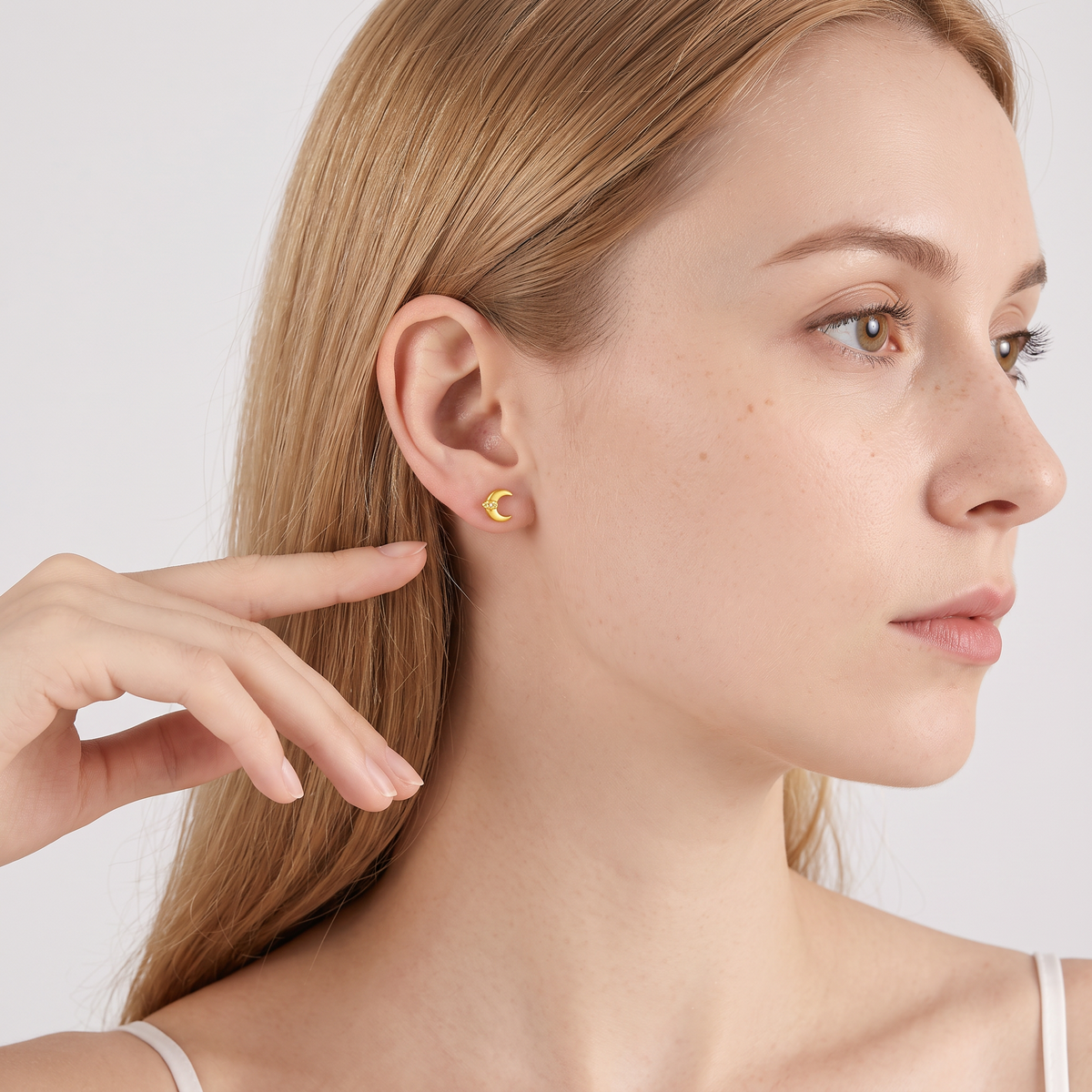 24K Gold Shimmer Star and Moon Stud Earrings