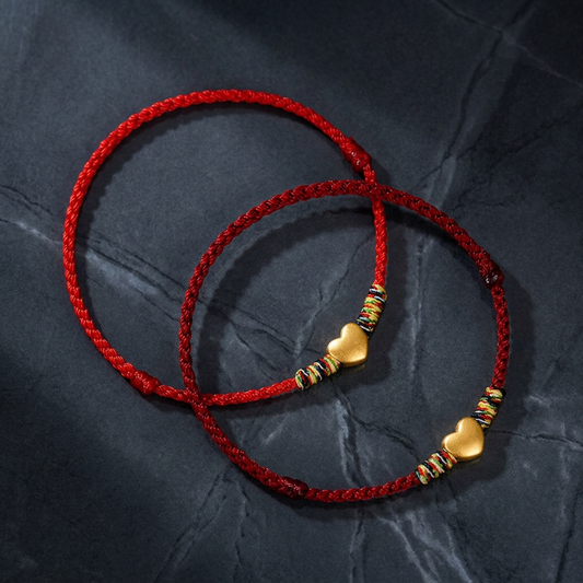24K 999 Gold Heart Charm Weaving Adjustable Bracelet