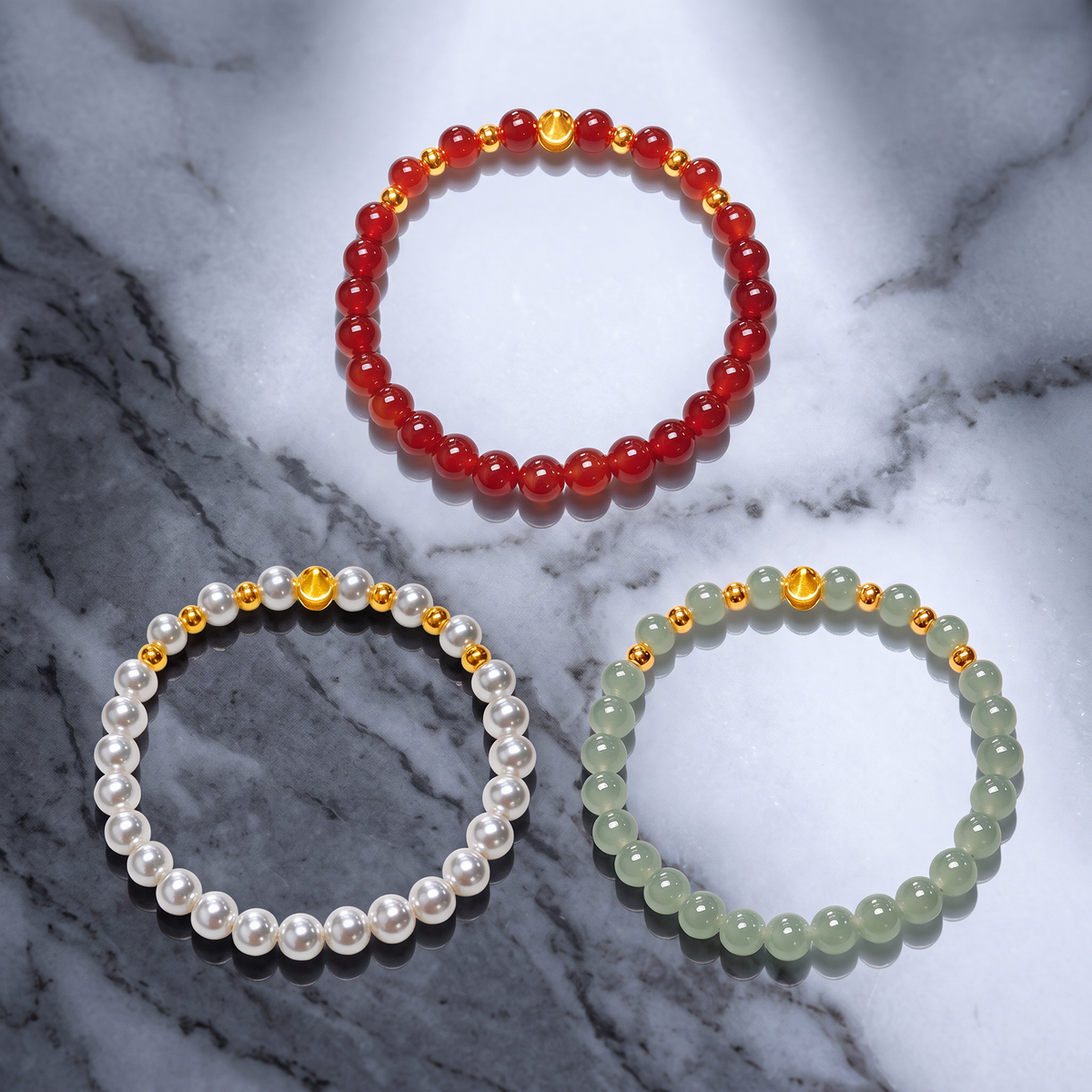 24K 999 Fine Gold Cat's Eye Beads Bracelet Pearl Agate Beads Gift for Girlfriend Wife or Best Friend Birthday